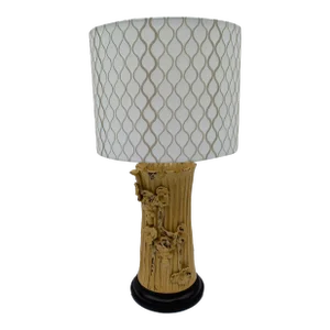 Mid-Century Style Glazed Ceramic Table Lamp With Drum Shade