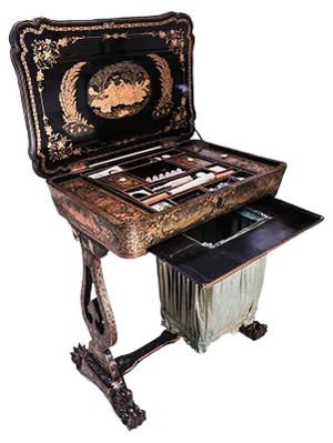 Regency Chinese Qing Chinoiserie Hand-Painted Lacquered Sewing Table