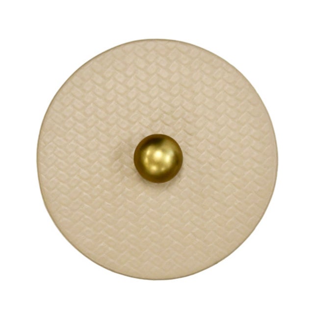 Contemporary Matthew Izzo Home Emma Round Ivory Faux Leather Container With Lid and Brass Ball Handle For Sale - Image 3 of 7