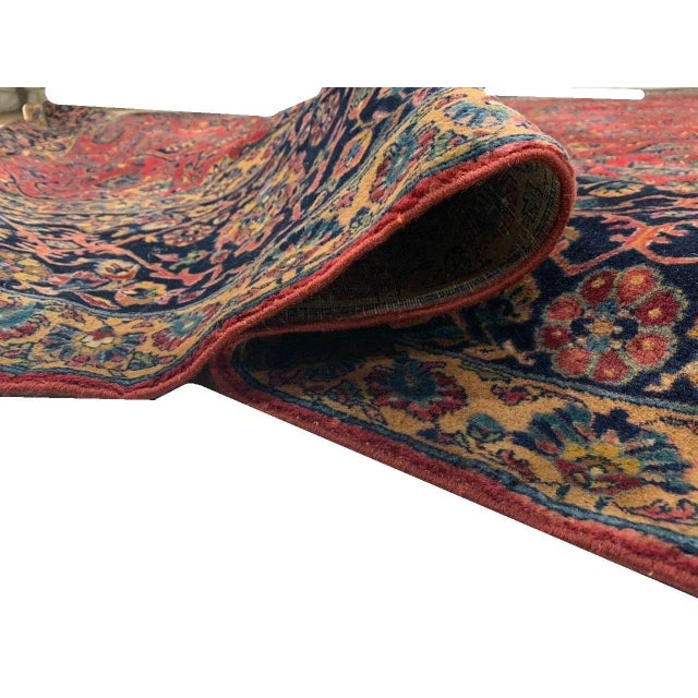 Brick Red 1900 - 1909 Rose Antique Persian Kashan For Sale - Image 8 of 9