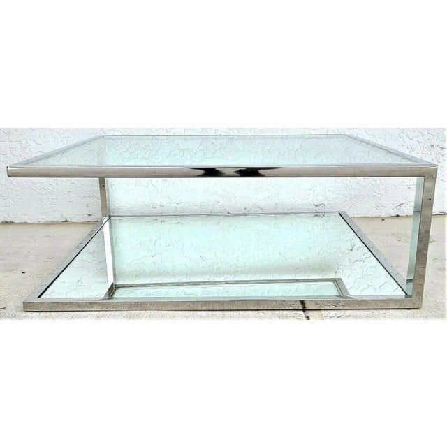 Italian MCM Chrome Glass & Mirror Floating Coffee Table For Sale In Miami - Image 6 of 6