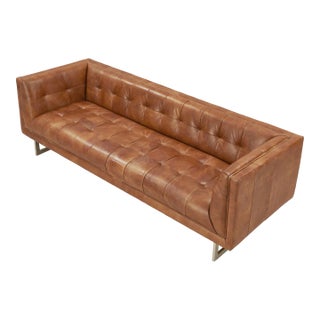 Taylor Contemporary Tufted Sofa - Light Brown Leather For Sale
