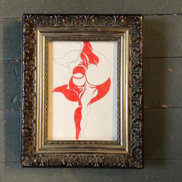 Abstract Original Vintage Abstract Nude Marker Drawing Framed For Sale - Image 3 of 3