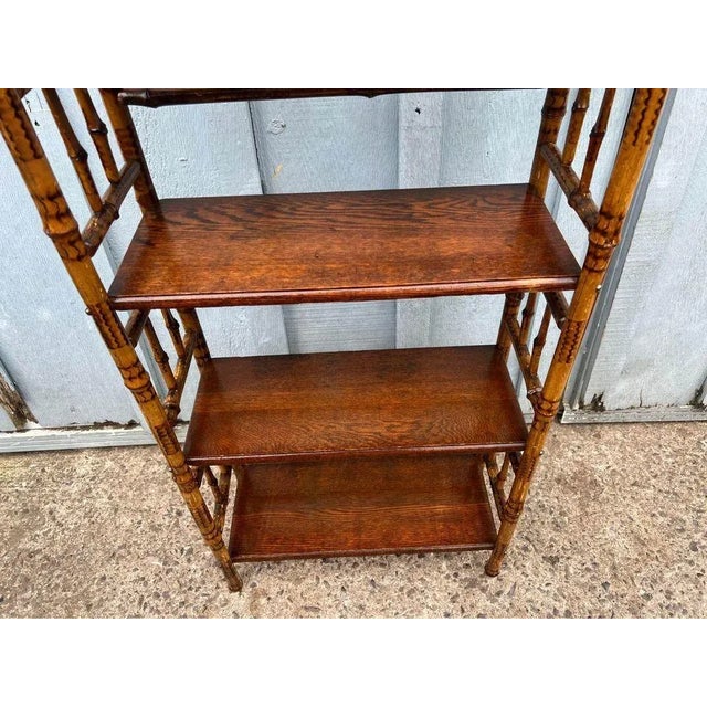 Antique Four Tier Burnt Bamboo Rack Bookshelve For Sale - Image 11 of 11