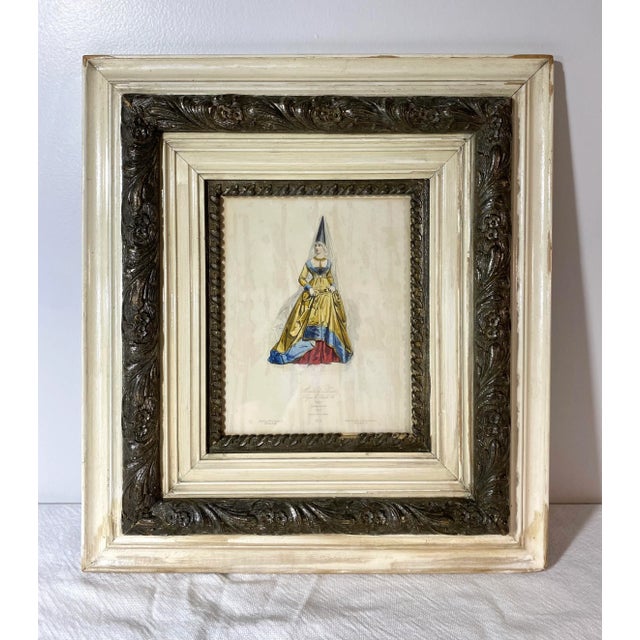 Antique French Fashion Engraving "Modes De Paris" of Woman in 1450's Dress For Sale - Image 12 of 12