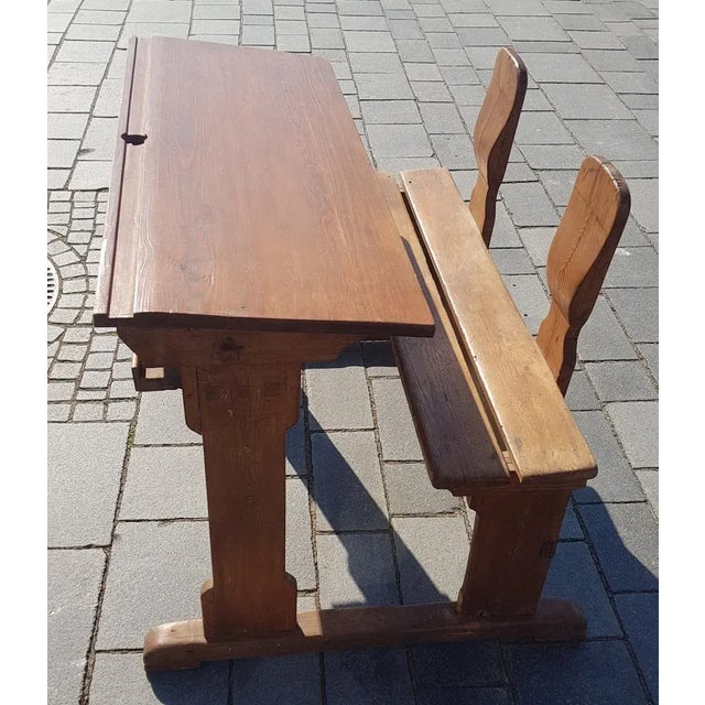 Antique Scandinavian Wooden School Bench For Sale - Image 3 of 3