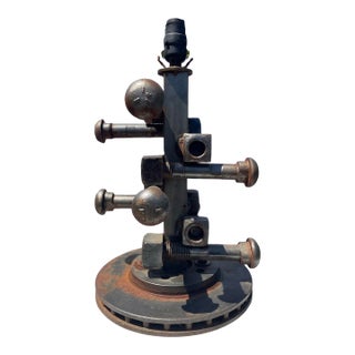 Vintage Industrial Brutalist Crafted Lamp Base Railroad Screws Bolts Modernist Antique Iron Steel For Sale