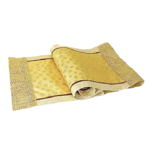 Vintage Gold Velvet Ribbon Framed Snowflakes Table Runner With Mesh Trim