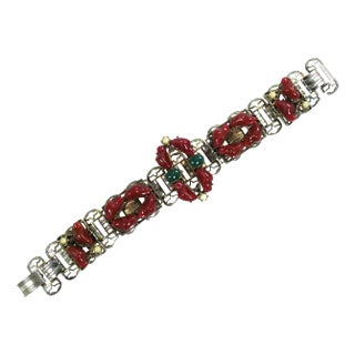 Vintage Art Deco Czech Carnelian Art Glass Bracelet 1920s For Sale
