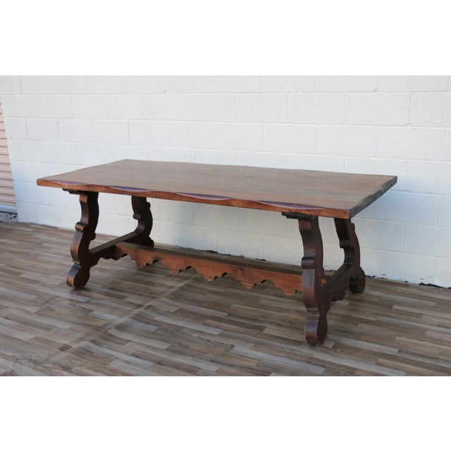 Early 20th Century Antique Spanish Revival Solid Wood Trestle Dining Table, Mid 20th Century For Sale - Image 5 of 18