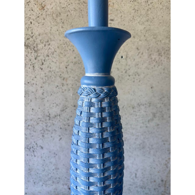 Late 20th Century Vintage Coastal Basket Weave Blue Palm Beach Table Lamps - a Pair For Sale - Image 5 of 5