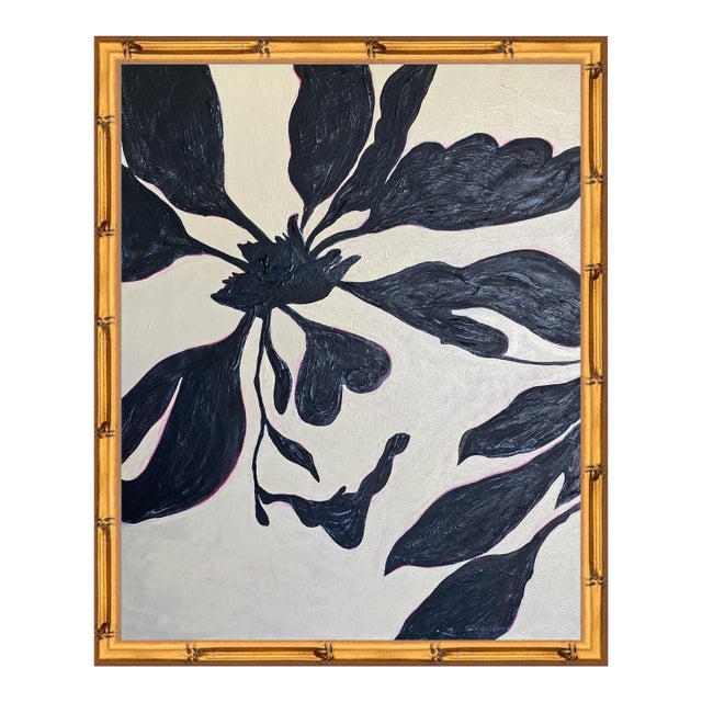 Abstract Botanical Acrylic Painting on Canvas, Framed Original Modern Organic Art by Tatiana Duperault For Sale