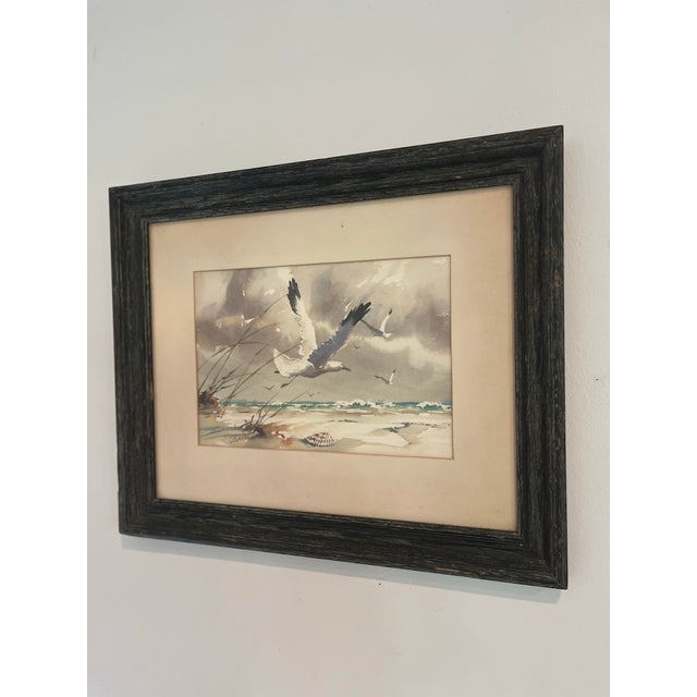Coastal 1970s J. Everett Draper Original Coastal Watercolor of Seagulls Over Beach For Sale - Image 3 of 8