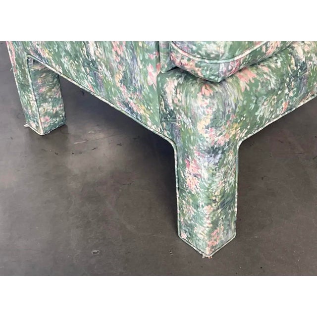 Late 20th Century 80s/90s Postmodern Parsons Style Arm Chairs, Vintage Lounge Chair, Modern Club Chair, Floral For Sale - Image 5 of 8