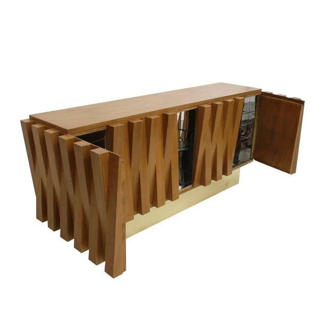 Mid-Century Modern Mid Century Italian Faceted Oakwood and Brass Sideboard by L.A. Studio For Sale - Image 3 of 8