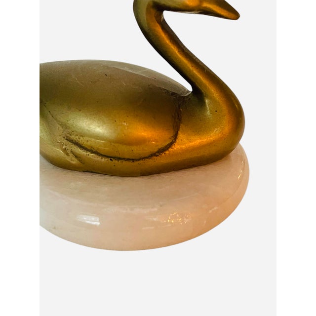 Postmodern Vintage Brass Swan on Marble For Sale - Image 3 of 4