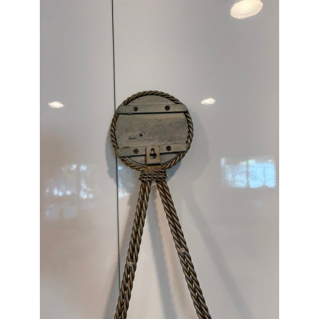 Metal Vintage Hollywood Regency Etched Round Rope Hung Wall Mirror For Sale - Image 7 of 10