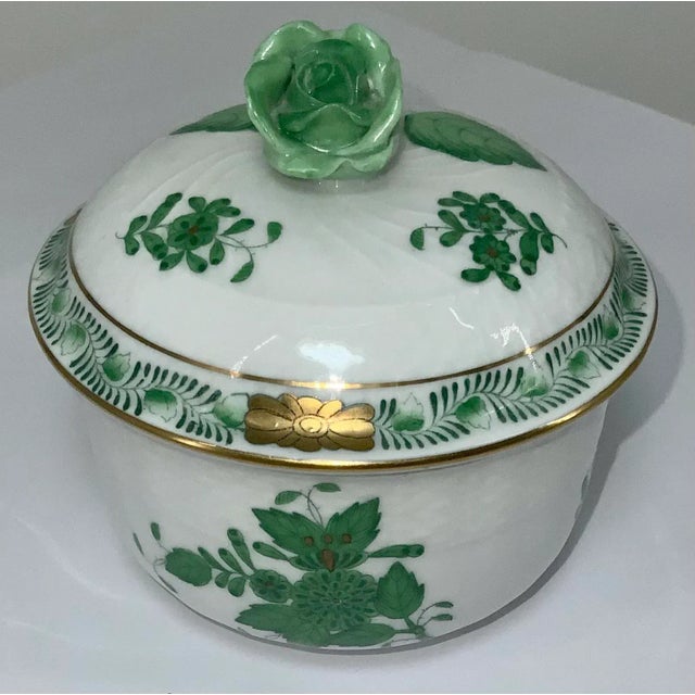 Herend Hungary Chinese Bouquet Green Vintage Porcelain Lidded Box For Sale - Image 12 of 12