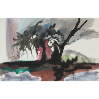 Expressionist Landscape With Tree 1982 Ink and Watercolor For Sale