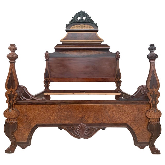 Italian Antique Victorian Carved Walnut Highback Full Bed Lincoln Style For Sale - Image 15 of 18