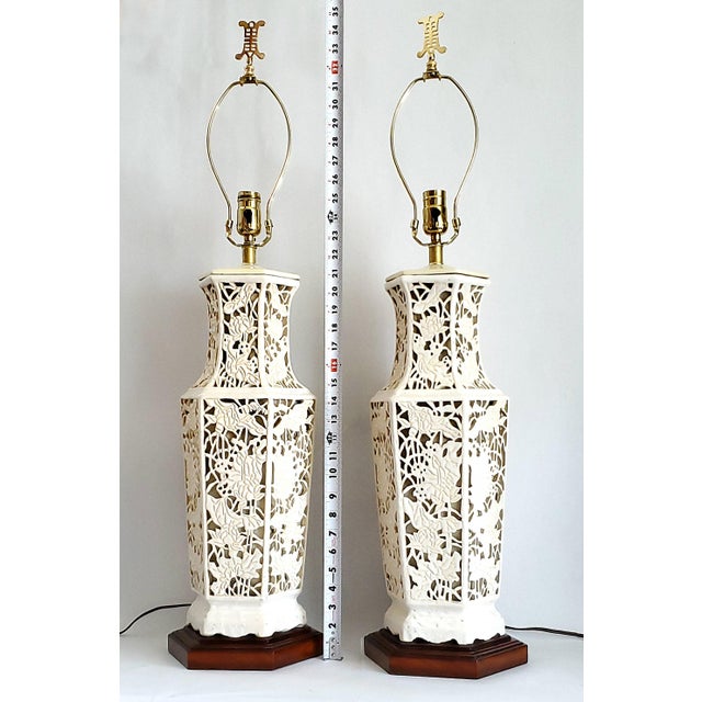 Lamps Huge 26" Antique Pair White Blanc De Chine New Sockets For Sale In Miami - Image 6 of 16