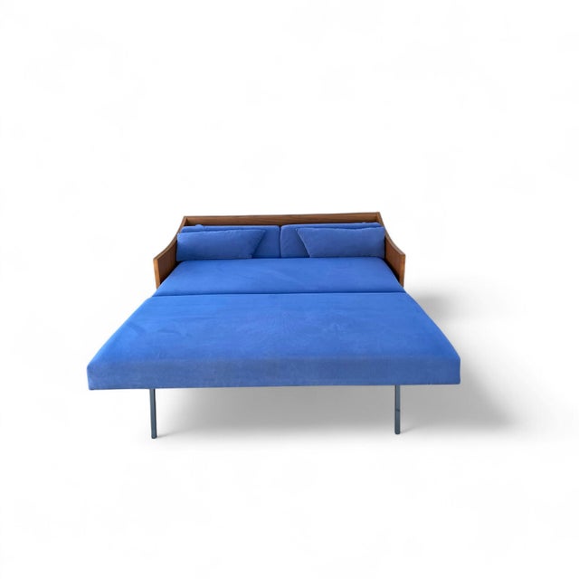 1970s Canadian Teak Pull-Out Sofa Bed in Blue Upholstery, Mid-Century For Sale - Image 11 of 18