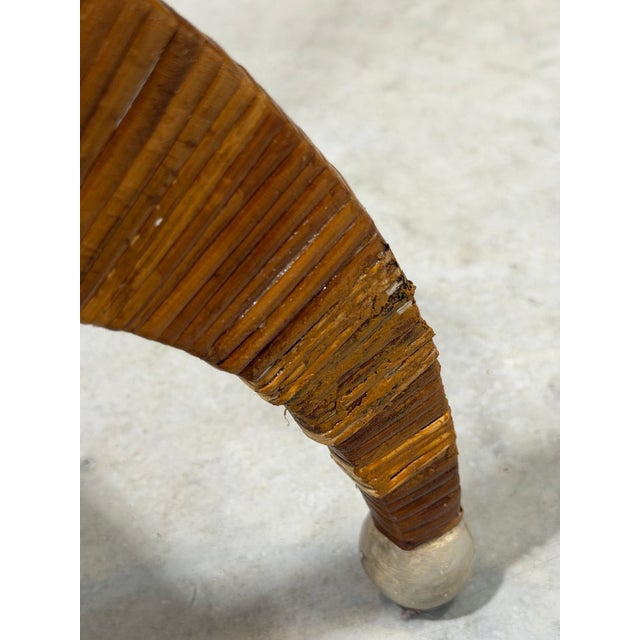 Sculptural Split Reed Cane Rattan Floor Lamp Woven Rope Shade Spherical Metal Feet For Sale - Image 13 of 17