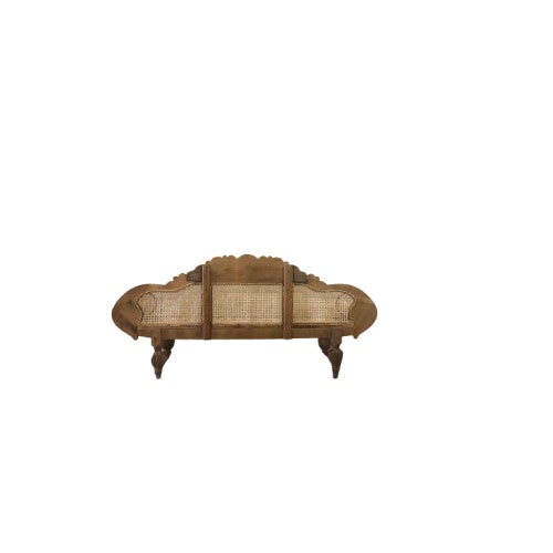 British Colonial Cane Settee With Hand-Carved Teak Wood Details For Sale - Image 11 of 13