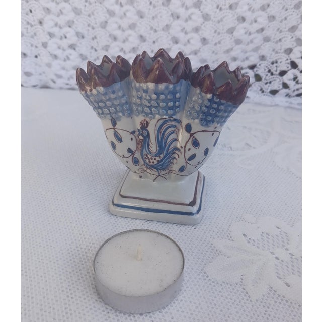 Late 20th Century Late 20th Century ​Miniature Hand-Painted Portuguese Faience Tulipiere With Rooster Motif For Sale - Image 5 of 6