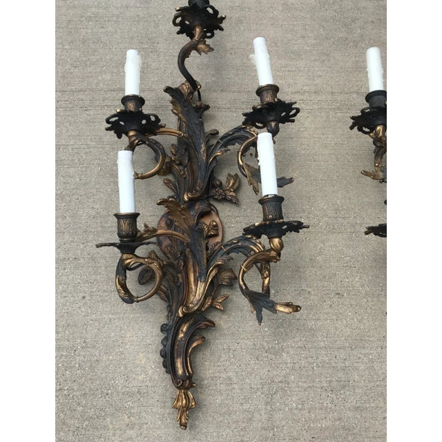 19th Century French Louis XV Style Five-Arm Wall Sconces - a Pair For Sale - Image 4 of 13