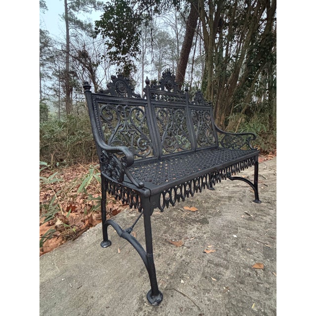 Cast Iron Bench, in the curtain style, by John Mclean, marked with stamp, circa 1892, has been professionally sandblasted...