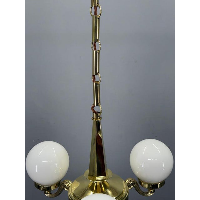 Art Deco Pendant Light in Brass and Opaline Glass, 1930s For Sale - Image 6 of 13