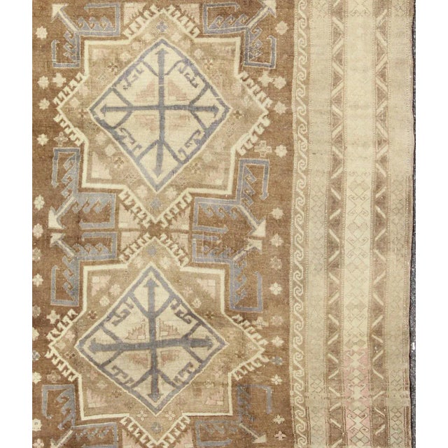 Keivan Woven Arts, Square shaped Turkish vintage Oushak in Light Brown, Camel, Blue/Lavender. Rug/. This unique Turkish...