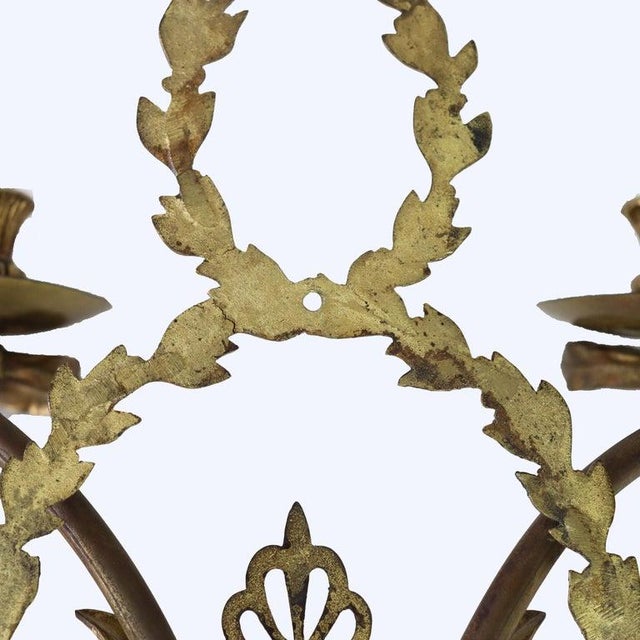 Pair of French Louis XV Laurel Wreath Bronze Double Candle Electric Wall Sconces C1900 For Sale - Image 10 of 12
