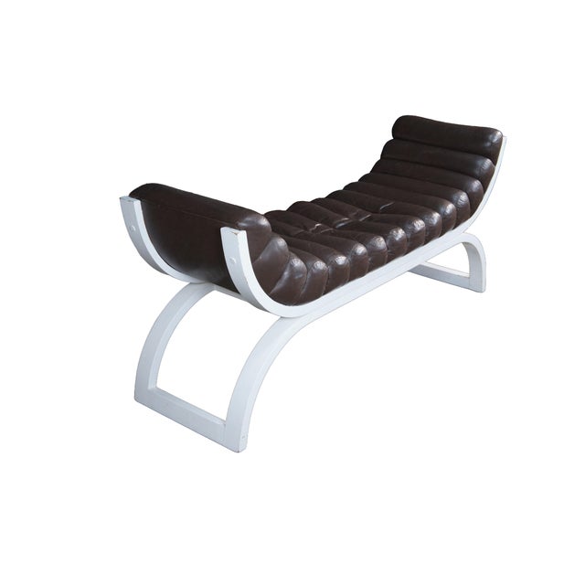 Art Deco 1980s Attribtued to Jay Spectre for Century Furniture Brown Leather White Bentwood "Eclipse" Bench For Sale - Image 3 of 10