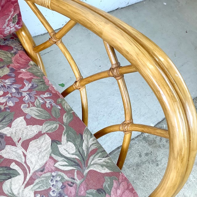 Vintage Palm Beach Style Rattan Sofa With Architectural Lattice Back For Sale - Image 12 of 18