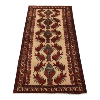 Baloch Rug 3’4” X 6’4” Beige Wool Vintage Tribal Hand-Knotted Oriental Carpet For Sale