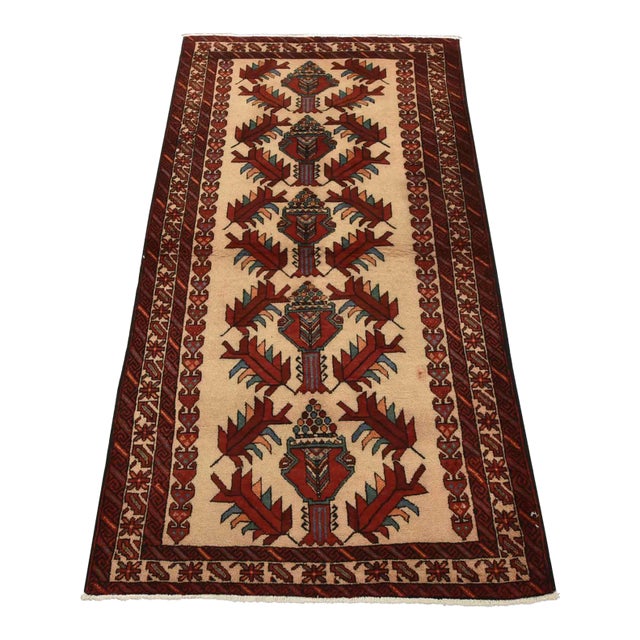 Baloch Rug 3’4” X 6’4” Beige Wool Vintage Tribal Hand-Knotted Oriental Carpet For Sale
