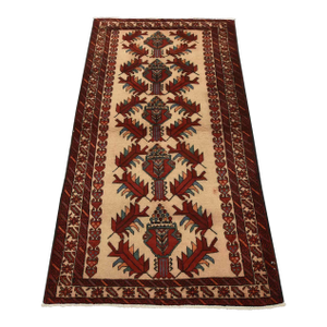 Baloch Rug 3’4” X 6’4” Beige Wool Vintage Tribal Hand-Knotted Oriental Carpet
