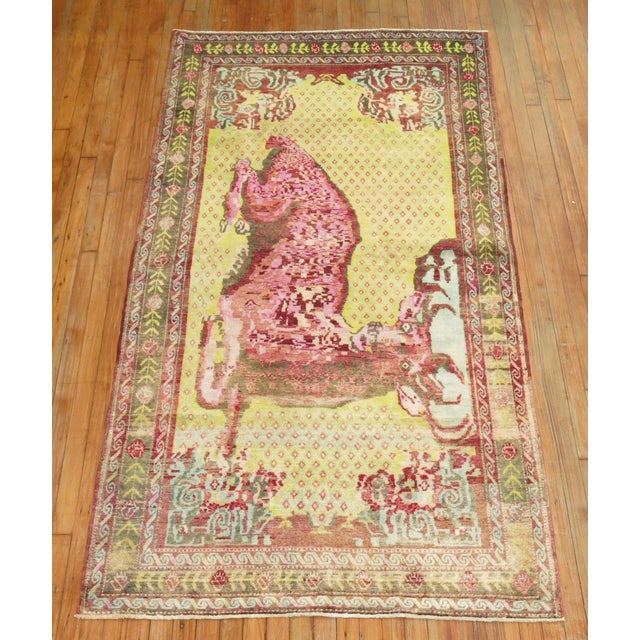 Early 20th Century Early 20th Century Jolly Deer Pictorial Karabagh Conversation Rug - 4'5" x 7'9" For Sale - Image 5 of 6