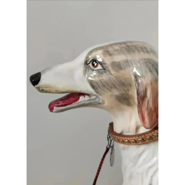 Mid-Century Modern Life Size Glazed Porcelain Borzoi Dog Statue Made in Italy, Circa 1960 For Sale - Image 3 of 13