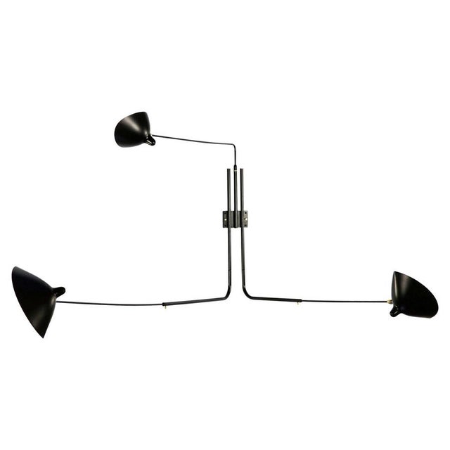 Mid-Century Modern Black Three Rotating Straight Arms Wall Lamp by Serge Mouille For Sale - Image 12 of 12