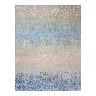 Nepalese Modern Wool & Silk 9X12 Grey, Blue & Pink Handmade Area Rug #1143453 For Sale