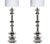 Pair of tall dramatic Hollywood Regency floor lamps with architectural design. Lamps feature highly stylized baluster...