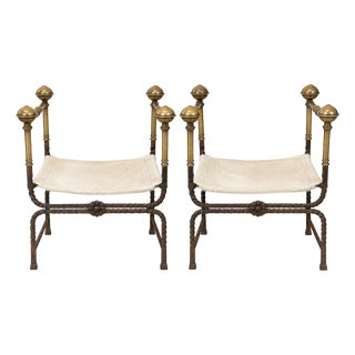 Pair of Vintage Hide Stools For Sale