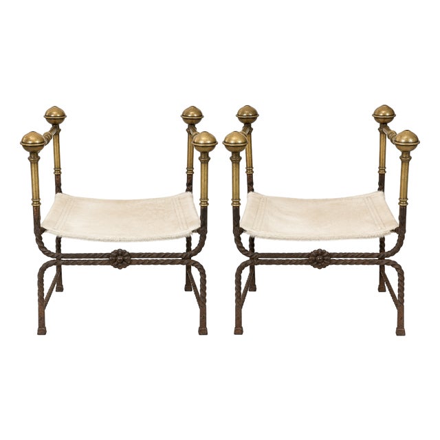 Pair of Vintage Hide Stools For Sale