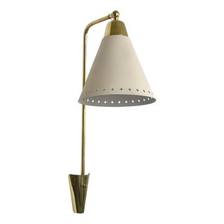 Adjustable Brass and Off-White Metal Wall Light, Sweden, 1950s For Sale
