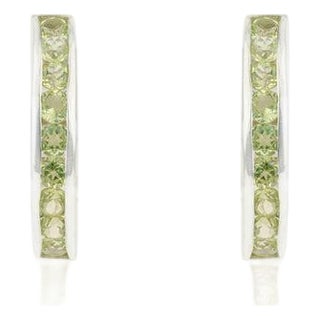 Silver August Birthstone Peridot Half Hoop Earrings for Her, A Pair For Sale