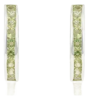 Silver August Birthstone Peridot Half Hoop Earrings for Her, A Pair
