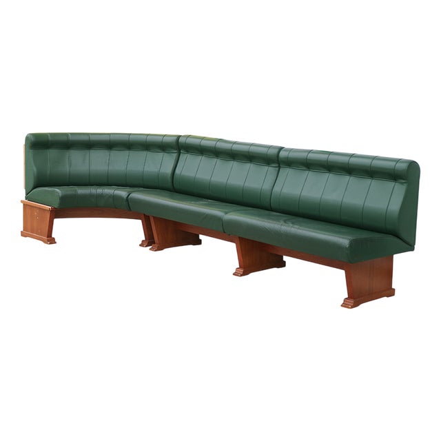 Modular Wall Bench in Green Leather and Wooden Structure, 1970s, Set of 2 For Sale